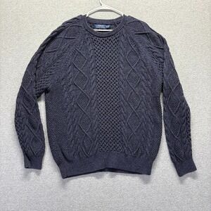 Polo Ralph Lauren Sweater Mens XL Navy Blue Fisherman Cable Knit Pullover